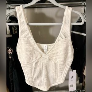 Alo Open-Knit Chase The Sun Corset Tank -Ivory